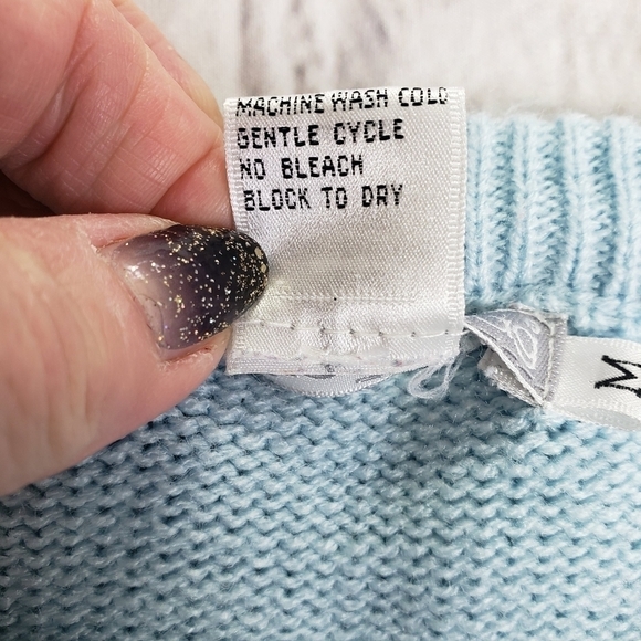 Vintage White Stag Short Sleeve Sweater Baby Blue & White Window Design VGUC M - Picture 6 of 11